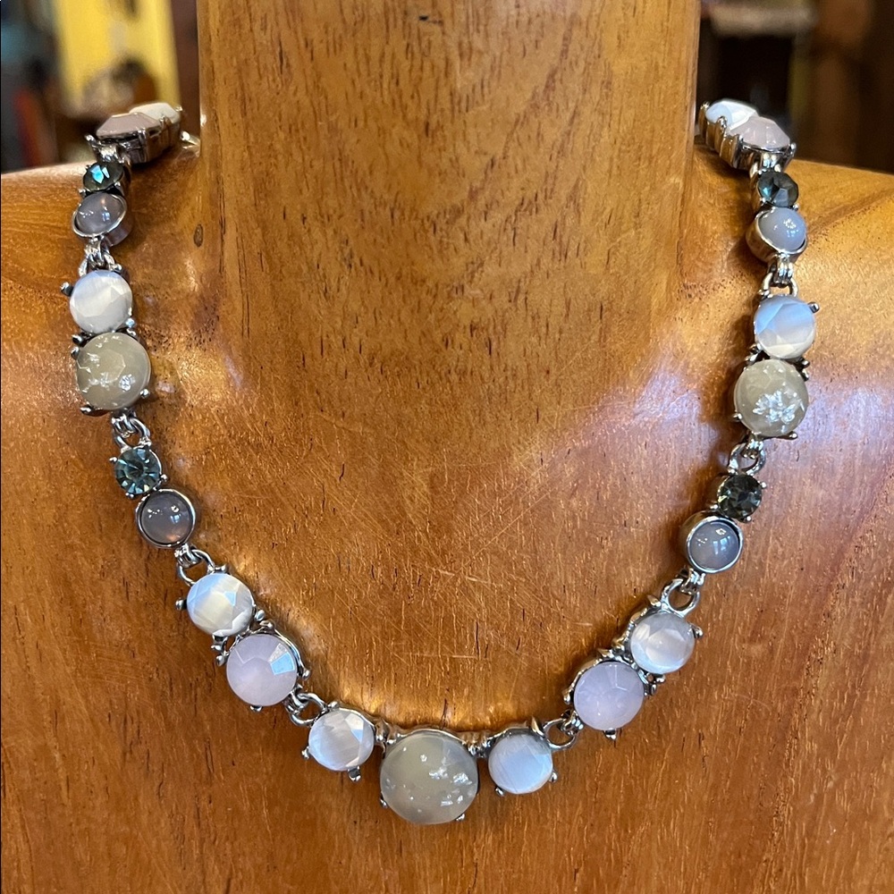 Retired Ann Taylor Loft faceted & cabochon crystal statement necklace heavy